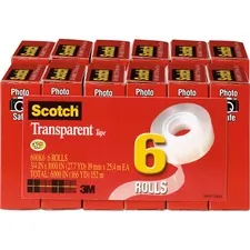 3M MMM 600K6BD — Scotch Transparent Tape - 3/4W - 27.78 yd Length x 0.75 Width - 1 Core - 12 / Bundle - Clear