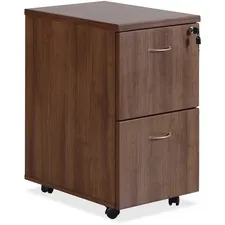 Lorell LLR 69984 — Lorell Essentials Walnut File/File Mobile Pedestal - 15.8 x 2228.4 Pedestal, 1.5 Caster - 2 x File Drawer(s) - Material: Polyvinyl Chloride (PVC) Edge, Metal Handle - Finish: Laminate, Walnut, Silver Brush Handle