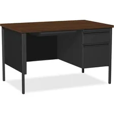 Lorell LLR 66902 — Lorell Fortress Series 48 Right Single-Pedestal Desk - Laminated Rectangle, Walnut Top - 30 Table Top Length x 48 Table Top Width x 1.13 Table Top Thickness - 29.50 Height - Assembly Required - Black Walnut - Steel