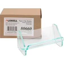 Lorell LLR 80660 — Lorell Acrylic Paper Clip Holder - Acrylic - 1 Each - Green, Transparent