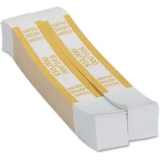 PAPR PRODUCTS PQP 410000 — PAP-R Currency Straps - 1.25 Width - Self-sealing, Self-adhesive, Durable - 20 lb Paper Weight - Kraft - White, Yellow