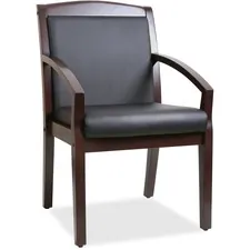 Lorell LLR 20015 — Lorell Sloping Arms Wood Guest Chair - Black Bonded Leather Seat - Black Bonded Leather Back - Espresso Wood Frame - Four-legged Base - 1 Each