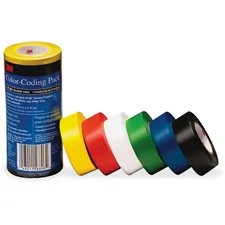 3M MMM 7641226PK — 3M Vinyl Tape 764 Color-coding Pack - 21.87 yd Length x 0.94 Width - 5 mil Thickness - Rubber - 4 mil - Polyvinyl Chloride (PVC) Backing - 6 / Pack - Multicolor