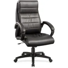 Lorell LLR 59532 — Lorell Deluxe High-back Leather Chair - Leather Seat - Leather Back - High Back - 5-star Base - Black - 1 Each