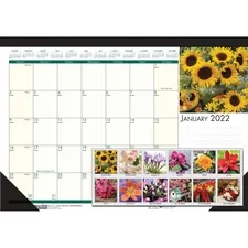 HOUSE OF DOOLITTLE HOD 1596 — House of Doolittle EarthScapes Flowers 18-1/2 Desk Pad - Julian Dates - Daily, Monthly, Weekly, Yearly - 1 Year - January 2022 till December 2022 - 1 Month Single Page Layout - 18 1/2 x 13 Sheet Size - 1.50 x 1.87 Block - Headband - Desk Pad - Leatherette, Chipboard - Reinforced Corner, Reference Calendar, Notes Area, Non-refillable - 1 Each