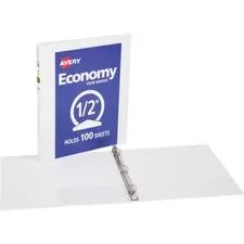 Avery Dennison AVE 05706BD — Avery® Economy View Binder - 1/2 Binder Capacity - Letter - 8 1/2 x 11 Sheet Size - 100 Sheet Capacity - Round Ring Fastener(s) - 2 Internal Pocket(s) - Vinyl, Chipboard - White - Sturdy, Exposed Rivet - 4 / Bundle
