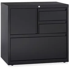 Lorell LLR 60933 — Lorell 30 Personal Storage Center Lateral File - 3-Drawer - 30 x 18.6 x 28 - 3 x Drawer(s) for File, Box - A4, Letter, Legal - Hanging Rail, Glide Suspension, Grommet, Cable Management, Interlocking, Reinforced Base, Adjustable Glide, Durable, Magnetic Label Holder - Black - Baked Enamel - Steel - Recycled
