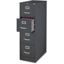 Lorell LLR 66912 — Lorell 26-1/2 Vertical File Cabinet - 4-Drawer - 15 x 26.5 x 52 - 4 x Drawer(s) for File - Letter - Vertical - Drawer Extension, Security Lock, Label Holder, Pull Handle - Charcoal - Aluminum, Steel - Recycled