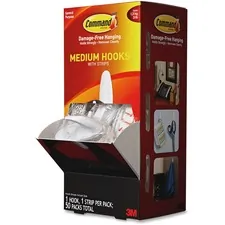 3M MMM 17081CABPK — Command Hook Trial Pack - Medium - 3 lb (1.36 kg) Capacity - 3.1 Length - for Paint, Wood, Tile - Plastic - White - 50 / Carton