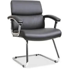 Lorell LLR 20019 — Lorell Sled Base Leather Guest Chair - Black Bonded Leather Seat - Black Back - Sled Base - Black - Leather - 1 Each