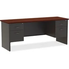 Lorell LLR 79158 — Lorell Mahogany Laminate/Charcoal Steel Double-pedestal Credenza - 2-Drawer - 72 x 24 , 1.1 Top - 2 x Box Drawer(s), File Drawer(s) - Double Pedestal - Material: Steel - Finish: Mahogany Laminate, Charcoal
