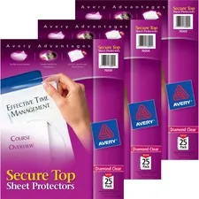 Avery Dennison AVE 76000BD — Avery® Secure Top Sheet Protectors - For Letter 8 1/2 x 11 Sheet - 3 x Holes - Ring Binder - Clear - Polypropylene - 75 / Bundle