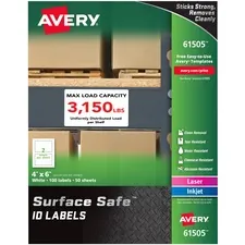 Avery Dennison AVE 61505 — Avery® Surface Safe ID Labels - Removable Adhesive - Rectangle - Laser, Inkjet - White - Film - 2 / Sheet - 50 Total Sheets - 100 Total Label(s) - 5