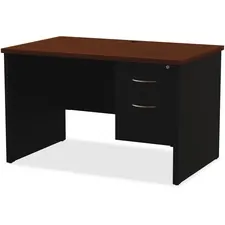 Lorell LLR 79147 — Lorell Walnut Laminate Commercial Steel Desk Series Pedestal Desk - 2-Drawer - 48 x 30 , 1.1 Top - 2 x Box Drawer(s), File Drawer(s) - Single Pedestal on Right Side - Material: Steel - Finish: Walnut Laminate, Black