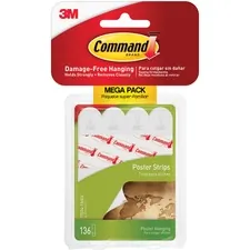3M MMM 17024136ES — Command Poster Strips - 1.81 Length x 0.63 Width - 136 / Pack - White