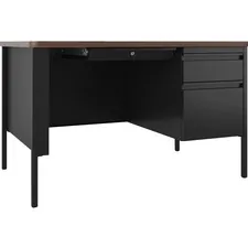 Lorell LLR 66939 — Lorell Fortress Series Walnut Top Teacher's Desk - 48 x 30 x 29.5 - Box Drawer(s), File Drawer(s) - Single Pedestal on Right Side - T-mold Edge - Material: Steel Frame - Finish: Black Frame, Walnut Laminate Surface