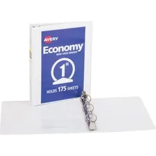 Avery Dennison AVE 05806BD — Avery® Economy View Binder - 1 Binder Capacity - 175 Sheet Capacity - Round Ring Fastener(s) - 2 Internal Pocket(s) - Vinyl, Chipboard - White - Sturdy, Exposed Rivet - 4 / Bundle