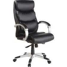 Lorell LLR 60620 — Lorell Executive Bonded Leather High-back Chair - Black Seat - Powder Coated Frame - 5-star Base - Black, Silver - Bonded Leather - 1 Each