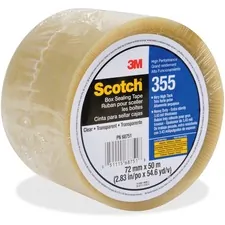3M MMM 35572X50CL — Scotch Box-Sealing Tape 355 - 54.68 yd Length x 2.83 Width - 3.5 mil Thickness - 3 Core - Rubber Resin - Polyester Backing - 1 / Roll - Clear