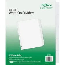 Avery Dennison AVE 24846 — Avery® Office Essentials® Big Tab(TM) Write-On Tab Dividers, 5 White Tabs, 12 Sets (24846) - 60 x Divider(s) - 5 Write-on Tab(s) - 5 - 5 Tab(s)/Set - 8.5 Divider Width x 11 Divider Length - 3 Hole Punched - White Paper Divider - White Paper Tab(s) - 4
