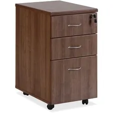 Lorell LLR 69983 — Lorell Essentials Walnut Freestanding Mobile Pedestal - 3-Drawer - 1 Top, 3.8 Drawer Pull, 0.1 Edge, 15.8 x 22 x 28.4Pedestal - 3 x Box Drawer(s), File Drawer(s) - Single Pedestal - Material: Metal Pull, Polyvinyl Chloride (PVC) Edge - Finish: Walnut Top, Laminate Top, Silver Brush Pull