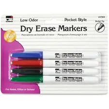 CHARLES LEONARD LEO 47804 — CLI Low Odor Dry Erase Markers - Fine Marker Point - Bullet Marker Point Style - Black, Blue, Red, Green - 4 / Pack