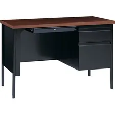 Lorell LLR 66948 — Lorell Fortress Series Walnut Laminate Top Desk - 45.5 x 24 x 29.5 , 1.1 Top - Box Drawer(s), File Drawer(s) - Single Pedestal on Right Side - Square Edge - Material: Steel Frame - Finish: Black Frame, Walnut Laminate Surface