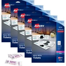 Avery Dennison AVE 16154CT — Avery® Perforated Raffle Tickets with Tear-Away Stubs - 2-Sided Printing - 1 3/4 x 5 1/2 Length - Laser, Inkjet - Matte White - 20 / Sheet - 1000 / Carton
