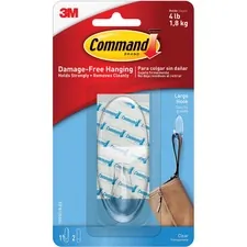 3M MMM 17093CLRES — Command Large Hook with Clear Strips - 4 lb (1.81 kg) Capacity - 3.4 Length - for Decoration - Plastic - Clear - 1 / Pack
