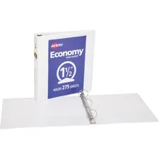 Avery Dennison AVE 05726BD — Avery® Economy View Binder - 1 1/2 Binder Capacity - Letter - 8 1/2 x 11 Sheet Size - 275 Sheet Capacity - Round Ring Fastener(s) - 2 Internal Pocket(s) - Vinyl, Chipboard - White - Sturdy, Exposed Rivet - 4 / Bundle