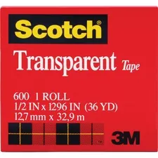 3M MMM 600121296PK — Scotch Transparent Tape - 1/2W - 36 yd Length x 0.50 Width - 1 Core - 12 / Pack - Clear