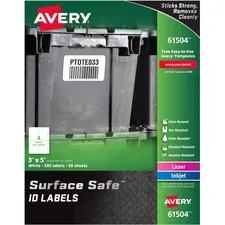 Avery Dennison AVE 61504 — Avery® Surface Safe ID Label - Removable Adhesive - Rectangle - Laser, Inkjet - White - Film - 4 / Sheet - 50 Total Sheets - 200 Total Label(s) - 5