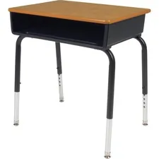 Lorell LLR 99893 — Lorell Book Box Student Desks - Medium Oak Rectangle Top - 18 Table Top Width x 24 Table Top Depth - 30 Height - Assembly Required - Black - Plastic