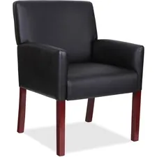 Lorell LLR 20027 — Lorell Full-sided Arms Leather Guest Chair - Black Leather Seat - Black Leather Back - Mahogany Wood Frame - 1 Each