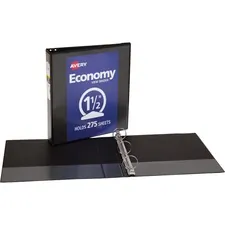 Avery Dennison AVE 05725BD — Avery® Economy View Binder - 1 1/2 Binder Capacity - Letter - 8 1/2 x 11 Sheet Size - 275 Sheet Capacity - Round Ring Fastener(s) - 2 Internal Pocket(s) - Vinyl, Chipboard - Black - Sturdy, Exposed Rivet - 4 / Bundle