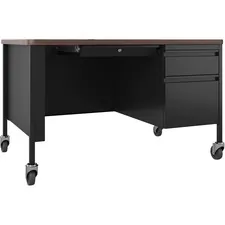 Lorell LLR 66943 — Lorell Fortress Series Walnut Top Teacher's Desk - 48 x 30 x 29.5 - Box Drawer(s), File Drawer(s) - Single Pedestal on Right Side - T-mold Edge - Material: Steel Frame - Finish: Black Frame, Walnut Laminate Surface
