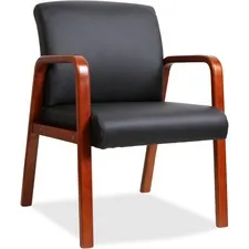 Lorell LLR 40200 — Lorell Black Leather Wood Frame Guest Chair - Black Bonded Leather Seat - Black Bonded Leather Back - Cherry Solid Wood Frame - Four-legged Base - Armrest - 1 Each