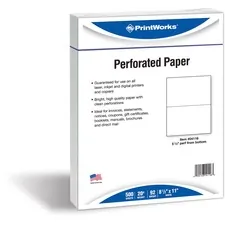 PARIS CORPORATION PRB 04116 — PrintWorks Professional Pre-Perforated Paper for Statements, Tax Forms, Bulletins, Planners & More - Letter - 8 1/2 x 11 - 20 lb Basis Weight - 500 / Ream - Perforated