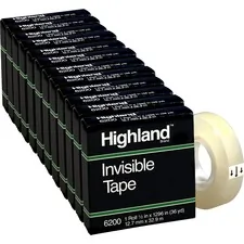 3M MMM 6200121296BX — Highland 1/2W Matte-finish Invisible Tape - 36 yd Length x 0.50 Width - 1 Core - 12 / Box - Matte Clear