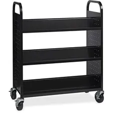 Lorell LLR 99931 — Lorell Double-sided Book Cart - 6 Shelf - Round Handle - 5 Caster Size - Steel - x 38 Width x 18 Depth x 46.3 Height - Black - 1 Each