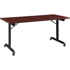 Lorell LLR 60735 — Lorell Mobile Folding Training Table - Rectangle Top - Powder Coated Base - 23.63 Table Top Length x 29.50 Table Top Width - 63 Height - Assembly Required - Mahogany
