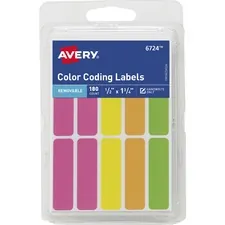 Avery Dennison AVE 06724 — Avery® Removable Neon Color-Coding Labels - 1/2 Height x 1 3/4 Width - Rectangle - Neon Pink, Neon Yellow, Neon Orange, Neon Green - Paper - 10 / Sheet - 18 Total Sheets - 180 Total Label(s) - 6