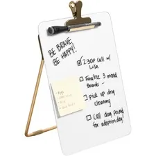 U BRANDS UBR 4974A0106 — U Brands Glass Dry-Erase Desktop Easel, Tempered Glass, Gold Metal Stand, Removable Clip - Tempered Glass - Rectangle - Vertical - 1