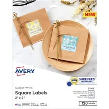 Avery Dennison AVE 22565 — Avery® Sure Feed Glossy White Square Labels - 2 Width x 2 Length - Permanent Adhesive - Square - Laser, Inkjet - White - 12 / Sheet - 10 Total Sheets - 120 Total Label(s) - 120 / Pack