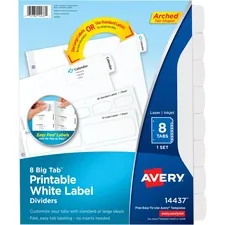 Avery Dennison AVE 14437 - Avery Big Tab Printable White Label Dividers - 8 x Divider(s
