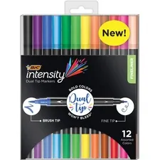 BIC BIC FPINDP12AST — BIC Fineliner 2-in-1 Dual Tip Markers - Fine, Broad Marker Point - Assorted Water Based Ink - 12 / Pack