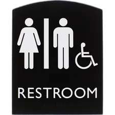 Lorell LLR 02673 — Lorell Restroom Sign - 1 Each - 6.8 Width x 8.5 Height - Rectangular Shape - Easy Readability, Braille - Plastic - Black