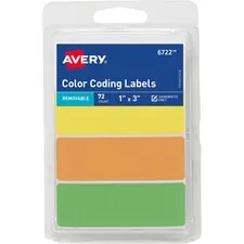 Avery Dennison AVE 06722 — Avery® Removable Neon Color-Coding Labels - 1 Height x 3 Width - Rectangle - Neon Yellow, Neon Orange, Neon Green - Paper - 3 / Sheet - 24 Total Sheets - 72 Total Label(s) - 6