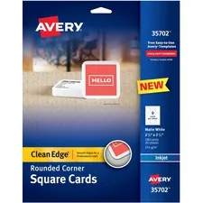 Avery Dennison AVE 35702 — Avery® Clean Edge Inkjet Printable Multipurpose Card - White - 110 Brightness - 2 1/2 x 2 1/2 - 93 lb Basis Weight - 254 g/m² Grammage - Matte - 180 / Pack