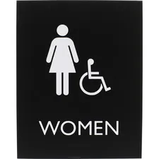 Lorell LLR 02666 — Lorell Restroom Sign - 1 Each - Women Print/Message - 6.4 Width x 8.5 Height - Rectangular Shape - Easy Readability, Braille - Plastic - Black